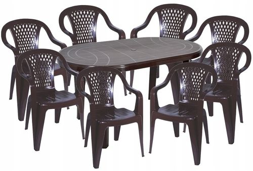 MOCNY BRĄZOWY ZESTAW 8+1 KRZESŁA DUŻY STÓŁ OGRÓD na Arena.pl