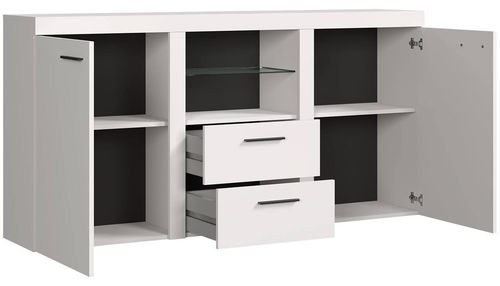 Pojemna szafa trzydrzwiowa + Duża Komoda z oświetleniem LED Biały mat na Arena.pl