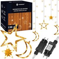 Kurtyna świetlna 138 Led gwiazdki i księżyce lampki sople ciepły biały