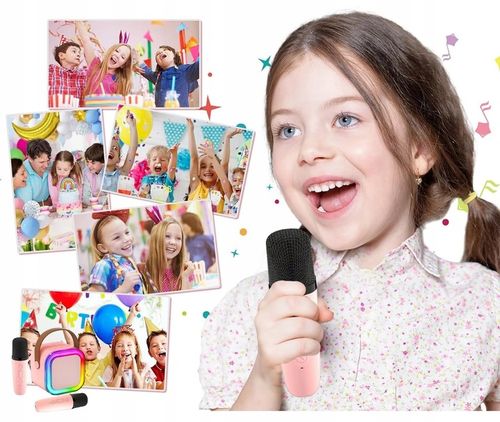 GŁOŚNIK PRZENOŚNY ZESTAW DO KARAOKE RGB BLUETOOTH 2 MIKROFONY USB JACK PINK na Arena.pl