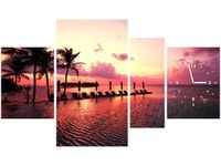 70CM 120CM OBRAZ 4 ELEM ZACHÓD SŁOŃCA RÓŻU PLAŻY MALEDIWACH ŚCIENNY