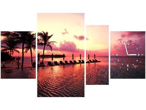 70CM 120CM OBRAZ 4 ELEM ZACHÓD SŁOŃCA RÓŻU PLAŻY MALEDIWACH ŚCIENNY na Arena.pl