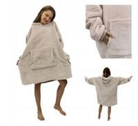 Ciepła gruba bluza z kapturem kocobluza oversize jasnobeżowa