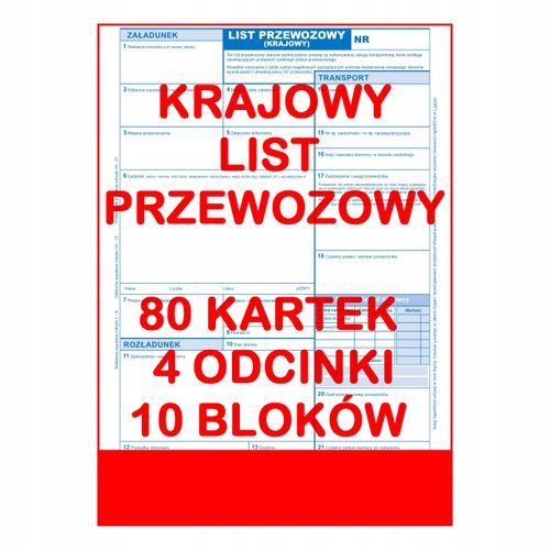 krajowy list przewozowy 80 kartek - 4 odcinki - 20 kompletów - 10 szt. na Arena.pl