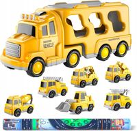 TRANSPORTER CIĘŻARÓWKA SAMOCHODZIKI MASZYNY BUDOWLANE ZESTAW DLA DZIECI 7W1