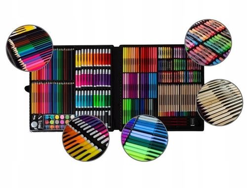 Zestaw Artystyczny 258el. do Malowania XXL Walizka Etui na Kredki Mazaki na Arena.pl