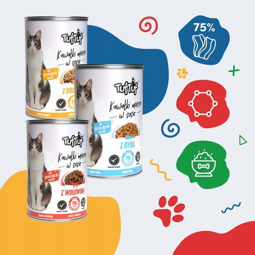 MOKRA KARMA DLA KOTA 24x415g 75% MIĘSA W SOSIE TUF TUF PUSZKI MIX na Arena.pl