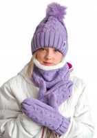 ZESTAW DAMSKI KOMPLET ZIMOWY CZAPKA FIOLET KOMIN RĘKAWICZKI