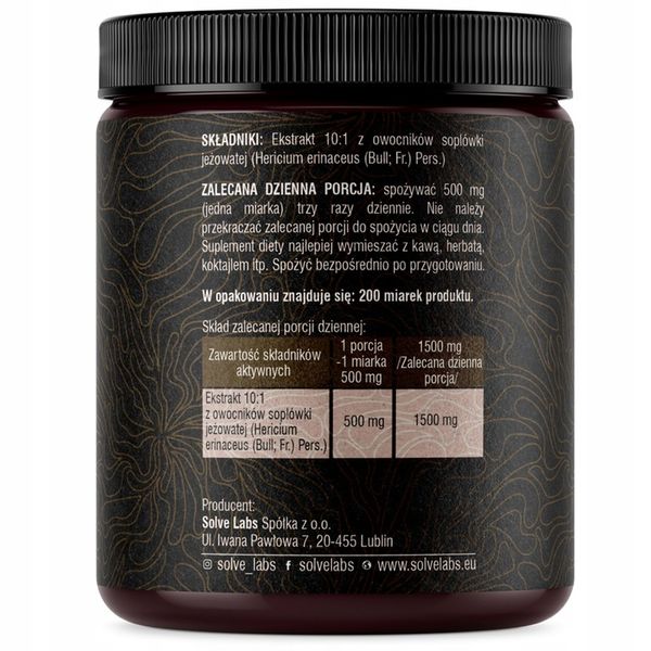 LION'S MANE Soplówka Jeżowata 10:1 100g SOLVE LABS Pamięć i Koncentracja zdjęcie 2