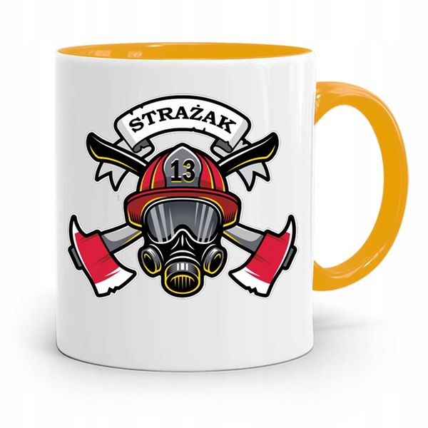 Kubek Żółty Dla Strażaka Strażak Herb Prezent Z Nadrukiem Ze Zdjęciem zdjęcie 1