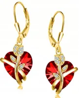 ZŁOTE Kolczyki wiszące damskie serca, KOLCZYKI ANGIELSKIE SREBRO PRÓBA 925