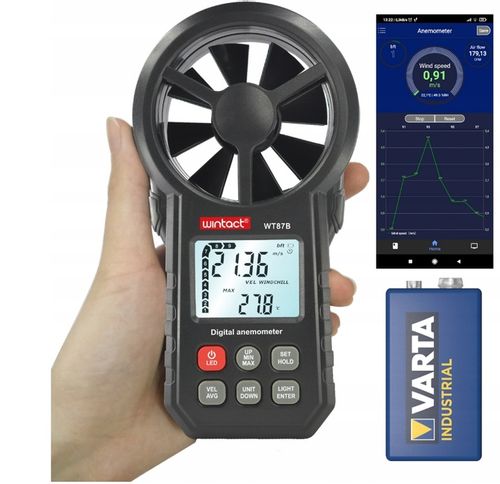 ANEMOMETER MIERNIK WIATRU DO KLIMATYZACJI WIATROMIERZ APLIKACJA BLUETOOTH na Arena.pl