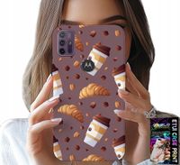 ETUI DO MOTOROLA MOTO G10 POWER - CASE Z KAWĄ ROGALIKAMI I ZIARNAMI W TLE