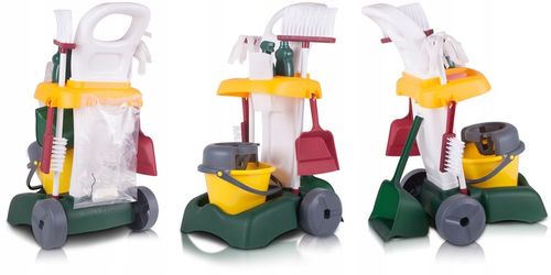 ZESTAW SPRZATAJĄCY DO ZABAWY DLA DZIECI MOP WIADERKO MIOTŁA WÓZEK NA KOŁACH na Arena.pl