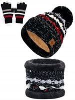 Ciepły Zestaw Zimowy Czapka Komin + Rękawiczki