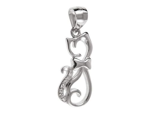 Elegancki rodowany srebrny wisiorek kotek kot mruczek pupil cyrkonie srebro 925 W0303 na Arena.pl