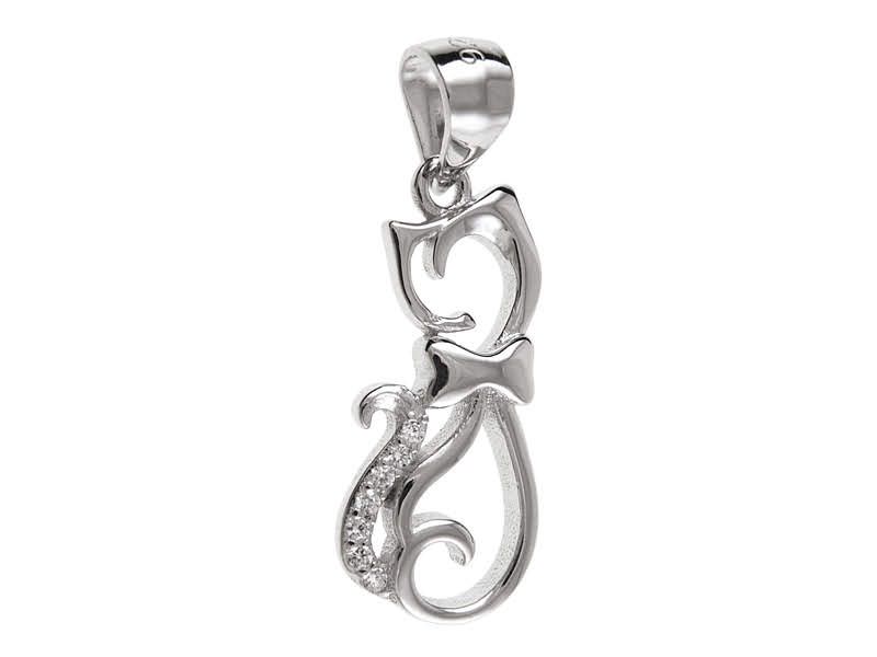 Elegancki rodowany srebrny wisiorek kotek kot mruczek pupil cyrkonie srebro 925 W0303 zdjęcie 1