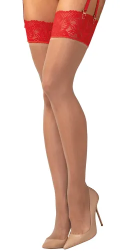 obsessive matildea pończochy z czerwoną koronką s/m, beżowe na Arena.pl
