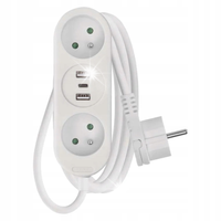 Przedłużacz listwowy 2 gniazda + 2xUSB A + USB C 2m Biała listwa zasilająca