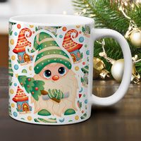 Świąteczny kubek z imieniem - bajkowy skrzat z choinką