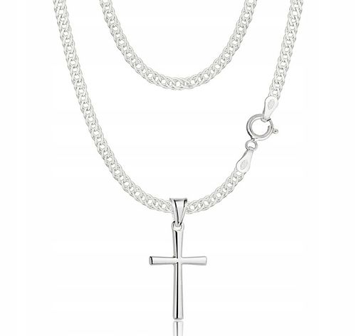 Łańcuszek Srebrny Rombo Pełny Diamentowany z Krzyżykiem 925 Grawer Gratis na Arena.pl