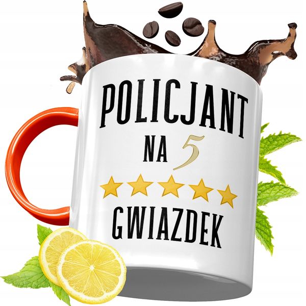 Kubek Pomarańczowy Dla Policjanta Idealny Prezent Z Nadrukiem Ze Zdjęciem zdjęcie 1