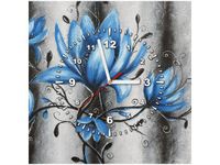 50X50CM ZEGAR OBRAZ STALOWE MAGNOLIE KWIATY NIEBIESKIE DREWNO