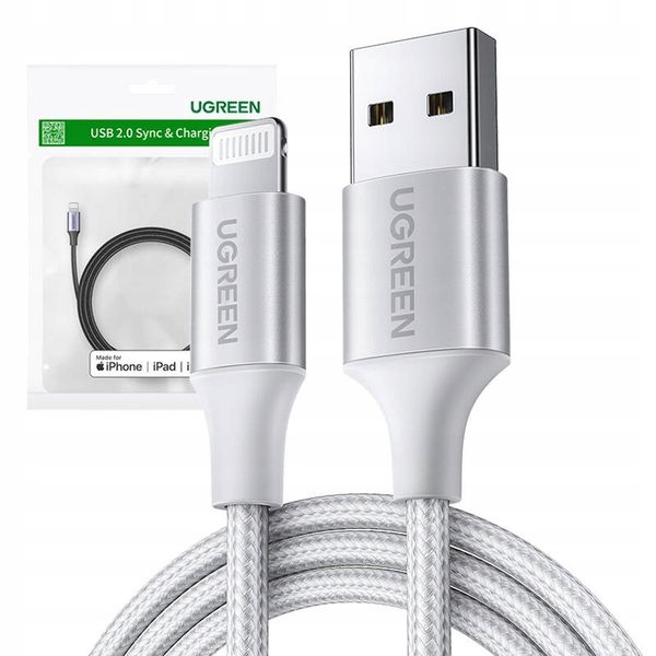 Kabel Przewód UGREEN Lightning do USB 2.4A US199 2 metry Srebrny zdjęcie 1