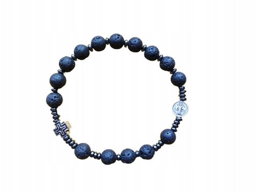 Bransoletka męska RÓŻANIEC na rękę LAWA WULKANICZNA św.Benedykt 174L na Arena.pl