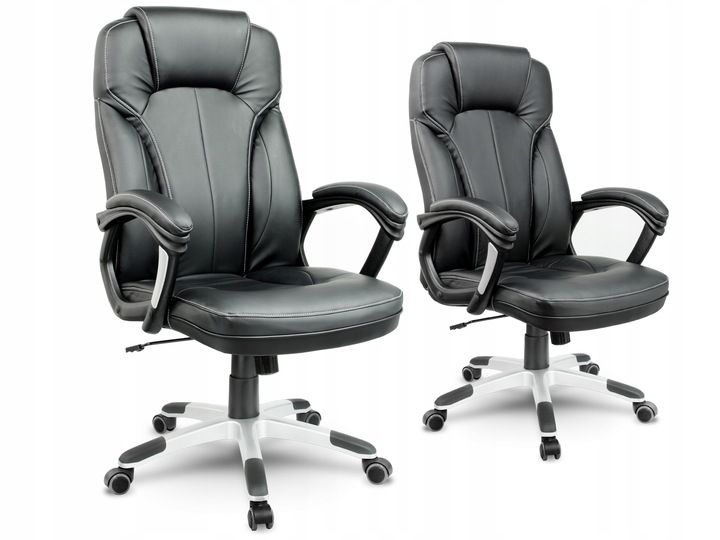 FOTEL BIUROWY STYLOWY SKÓRZANY CZARNY OBROTOWY REGULOWANY zdjęcie 7