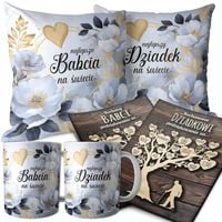 ZESTAW PODUSZKA + KUBEK PREZENT NA DZIEŃ BABCI DZIADKA PLAKAT PODZIĘKOWANIE