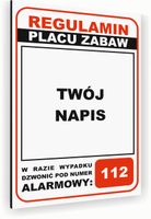 Tabliczka znak informacyjny 40x30 Biała REGULAMIN PLACU ZABAW Nierdzewna