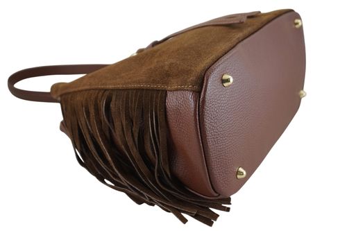 Skórzana torebka boho z frędzlami - Brązowa na Arena.pl
