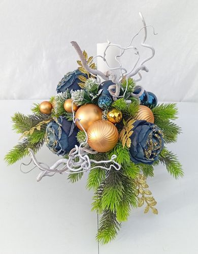 Stroik bożonarodzeniowy z granatem i złotem w ceramicznej doniczce na Arena.pl