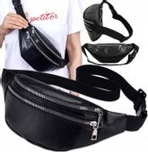 Nerka trzy kieszonki skórzana saszetka duża damska  R22_Czarny