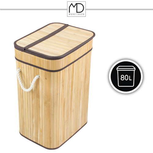 SKŁADANY KOSZ POJEMNIK NA PRANIE BIELIZNĘ Z POKRYWĄ BAMBUSOWY DREWNIANY 80L na Arena.pl