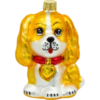Bombka choinkowa szklana: Piesek z kokardką: złoto-biały