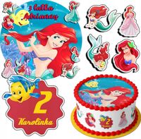 ZESTAW OPŁATEK NA TORT 30CM + 17 POSTACI - SYRENKA ARIEL + IMIĘ 24CM 26CM