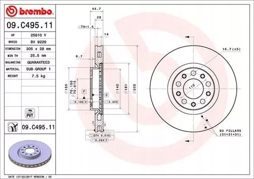 TARCZA HAM PRZOD 305X28 V BREMBO na Arena.pl