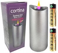 ŚWIECZKA WKŁAD DO ZNICZA EFEKT PŁOMIENIA 12cm WYSOKA ŚWIECA BATERIE SREBRNA