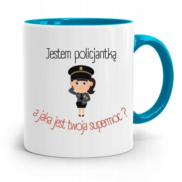 Kubek Błękitny Dla Policjanta Moja Supermoc Z Nadrukiem Ze Zdjęciem zdjęcie 1