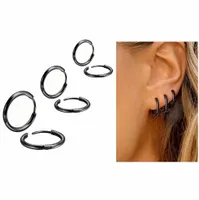 KOLCZYKI KÓŁKA CZARNE 3 PARY 8,10,12 mm STAL CHIRURGICZNA