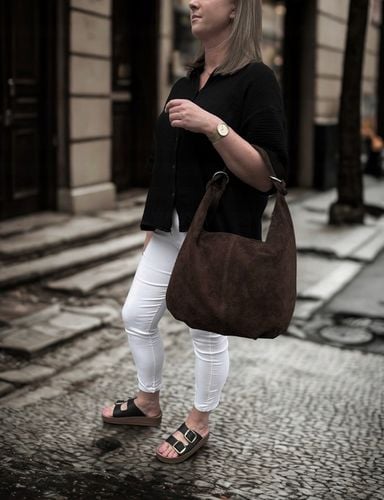 CZEKOLADOWA ZAMSZOWA TOREBKA WOREK CIEMNY BRĄZ TOREBKA ZAMSZ NATURALNY na Arena.pl