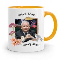 Kubek Żółty Śmieszny Pis Jarosław Kaczyński Z Nadrukiem Ze Zdjęciem