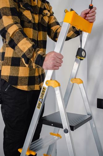 Drabina aluminiowa domowa PÓŁKA 5 stopniowa SZEROKIE stopnie DRABEST na Arena.pl