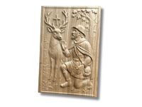 Płaskorzeźba drewniana Wizja z białym jeleniem polowanie Hubertowskie 35cm