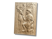 Płaskorzeźba drewniana Wizja z białym jeleniem polowanie Hubertowskie 35cm