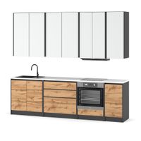 Meble Kuchenne Z Blatem Modułowe Bella 2.6m Piekarnik Szary Biały Dąb Wotan