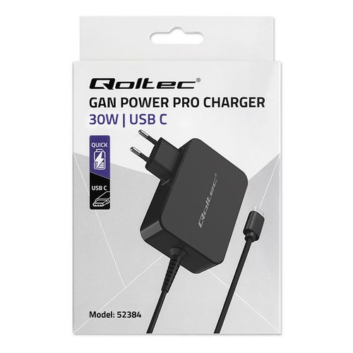 Qoltec Ładowarka GaN POWER PRO 1xUSB-C 30W 5-20V 1.5-3A Czarna na Arena.pl