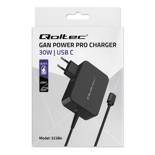 Qoltec Ładowarka GaN POWER PRO 1xUSB-C 30W 5-20V 1.5-3A Czarna zdjęcie 10